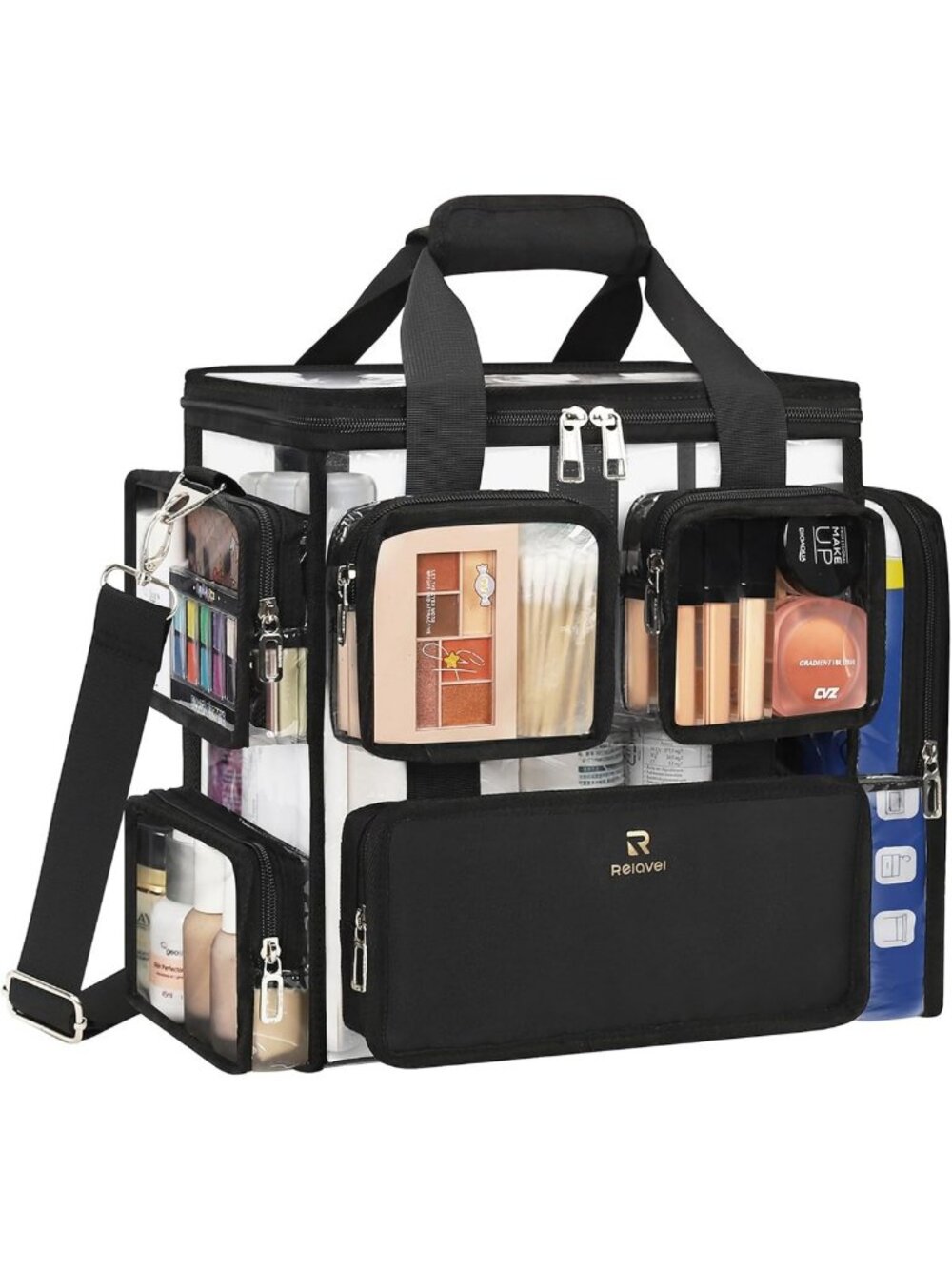 Large Clear Makeup Bag Set with Removable Dividers - Travel Cosmetic Organizer